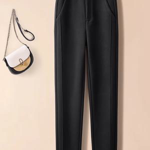 TEMU 가을 겨울 여성용 두꺼운 보온 트위드 하렘 팬츠 스키니 파이프 팬츠