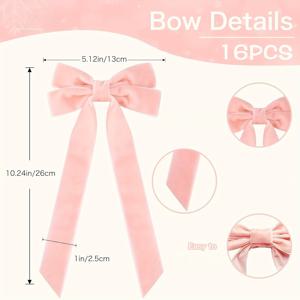 TEMU 16개 우아한 핑크 & 벨벳 리본 활 크리스마스 트리, 화환, 선물 포장, 사탕 봉투용 - 5