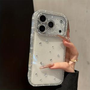 TEMU 아이폰 17 Pro Max, 17 Pro, 17, 16, 15, 14, 13 Pro Max 호환 디자인의 고급스러운 글리터 및 라인스톤이 특징인 휴대폰 케이스. 부드러운 투명 그라데이션 디자인으로 충격 방지 보호 제공