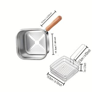 TEMU 탈착식 바구니 & 뚜껑이 있는 스테인리스 스틸 사각 튀김기 - 식품 등급 201 스틸, 인덕션/가스레인지 호환, 튼튼하고 세척이 용이한 휴대용 튀김기 (튼튼한 손잡이 & 안정적인 받침대 포함), 가정/야외/캠핑용, 감자튀김, 만두, 텐페라 준비 가능