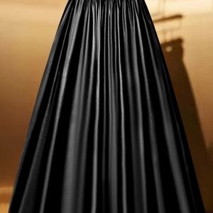 TEMU 플러스 사이즈, 여성용 플러스 사이즈 우아한 블랙 와이드 스윙 A라인 맥시 스커트 - 롱 길이 PU 포멀/파티/캐주얼 스커트, 주름 방지 & 세탁기 사용 가능, 구조화된 사계절 롱 드레스 (웨딩, 프롬, 노리프트 디자인)