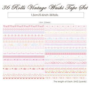 TEMU 36롤 귀여운 나비 깅엄 체리 & 디저트 와시 테이프 세트 - 파스텔 핑크, 그린, 옐로우, 레드, 브라운, 골든, 퍼플, 오렌지 - 스크랩북, 저널링, 불렛 저널 용품, 발렌타인데이 장식 마스킹 테이프