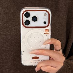 TEMU 아이폰 17 Pro Max, 17 Pro, 17, 16 Pro Max, 15, 14 Plus, 13, 12, 11 Pro Max 호환. 무선 충전 지원되는 귀여운 빨간 렌즈 소프트 백 커버, 매끄러운 마감, 포인트 찍기 디자인의 귀여운 곰돌이 캐릭터 디자인. 보호 기능 제공.