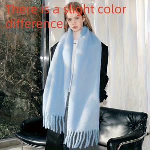 TEMU 1개 여성용 우아한 플러시 겨울 스카프 숄 - 부드러운 블루/핑크/화이트 프린지 트림, 두껍고 따뜻한 방풍 랩, 다용도/핑크/화이트 태슬 - 내구성 있는 럭셔리 페이스 스카프 & 칼라 액세서리 (크리스마스 선물로 이상적)