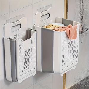 TEMU JOYBOS 대형 접이식 벽걸이 빨래바구니 - 손잡이 포함, 헤비듀티 플라스틱 공간절약형 옷장, 초대형 접이식 보관함 (욕실, 침실, 기숙사용) - 가족 더러운 옷 정리함 ( 화이트, 빨래바구니)|빨래바구니