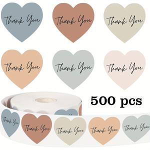 TEMU 롤당 500개 스티커, 혼합 색상 하트 감사 도우들 스티커, 2.5Cm/1In 하트 모양 6가지 색상, 영어 감사 메시지, 봉투, 잡지, 휴대폰 케이스, 머그, 컴퓨터 헬멧, 스크랩북 및 기타 장식에 적합. Fe에 완벽합니다.