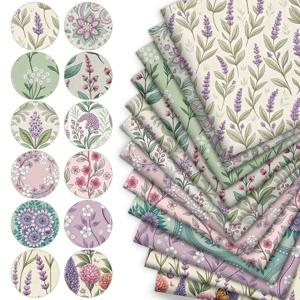 TEMU 12개 9.45*19.7인치 우아한 목가적인 라벤더 플로럴 프린트 원단 번들, 산뜻한 식물 플로럴 패턴, 총 12가지 디자인 스타일, 폴리에스터 패치워크, 지갑 제작, 지갑 공예 용품, DIY 지갑 제작