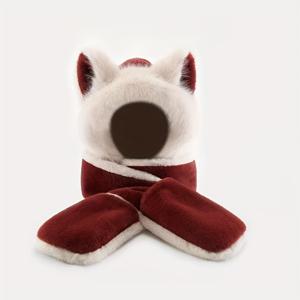 TEMU 겨울용 3-in-1 따뜻한 모자와 늑대 귀 디자인, 스카프 & 장갑 세트, 추운 날씨용, 야외 사이클링 및 출퇴근용