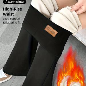 TEMU 1개 여성용 하이웨이스트 보온 안감 플레어 요가 레깅스 - 겨울용 따뜻한 복부 컨트롤 운동 팬츠, 복부 커버, 부츠컷 바지, 헬스, 사이클링, 및 캐주얼 웨어 (세탁기 사용 가능, 비침 방지)