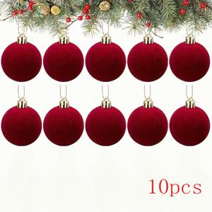 TEMU 10개입 우아한 레드 벨벳 크리스마스 장식 | 부드러운 플러시 소재, 파티 및 트리 장식에 이상적, 클래식한 축제 분위기 글램 스타일