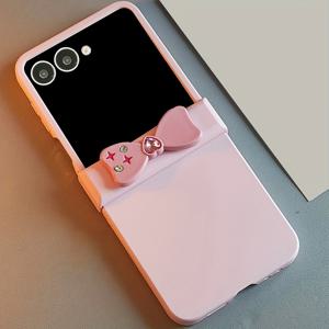 TEMU 사만스 갤럭시 Z 플립 시리즈용 귀여운 Y2K 라이트 레드 별 라인스톤 리본 단색 폰 케이스 (모델 6, 5, 4, 3, 5G, 7 포함), 힌지 보호 기능 포함, 폰 케이스, 폰 커버