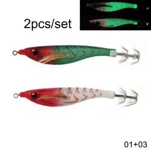 TEMU 2개 AVLCOAK 오징어 미끼 - 야광 새우/새우형 훅 포함, 내구성 강한 바다 및 민물 낚시용 미끼, 녹색/빨간색/흰색/검정 다색 스푼, 참치, 고등어, 송어 야간 낚시용