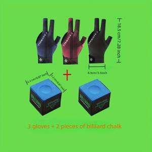 TEMU 3개 당 당구 장갑 + 2개 초크 세트 - 미끄럼 방지 통기성 스누커 풀 액세서리, 내구성 PET 소재, 레드, 당구 게임에 적합, 당구 액세서리, 당구 장비, 당구 장갑, 당구 액세서리, 당구 장갑 사이즈