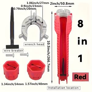 TEMU 1/2개 다기능 싱크대 및 수리 렌치 - 내구성 ABS 소재, 미끄럼 방지 긴 손잡이, 주방 및 욕실 배관 액세서리, 레드, 14mm/50mm/28mm 소켓, 스위블 치즐 및 조절 커넥터 포함