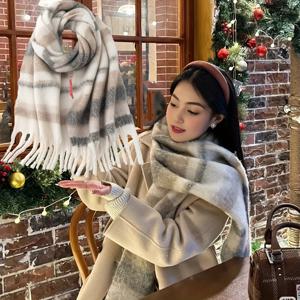 TEMU 여성용 한국 스타일 플러시 스카프 숄 - 겨울용 따뜻한 방풍 베이지 & 그레이 소프트 플러시 스카프, 베이지/브라운/블랙/화이트/그레이, 캐주얼 & 포멀 의상에 어울리는 다용도 랩-넥리스-랜디, 손세탁 가능한 럭셔리 칼라 액세서리