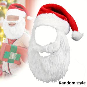 TEMU 1개 리얼리스틱 플러시 수염 & 콧수염 산타모자 - 부드러운 흰색 수염과 빨간 트림, 세탁기 사용 가능한 패브릭 코스튬 액세서리, 크리스마스 파티, 역할극 및 휴일 이벤트를 위한 완벽한 산타 의상 (깃털 없음), 크리스마스, 새해, , 파티 이벤트용