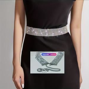 TEMU 1개 여성용 우아한 라인스톤 장식 벨트 허리 감추기 드레스 액세서리 - 조절 가능한 105cm 사이즈, & 스위트 스타일, 반짝이는 체인 & 메탈릭 액센트, 결혼식, 파티, , 웨딩 드레스 액세서리에 적합 | 스타일