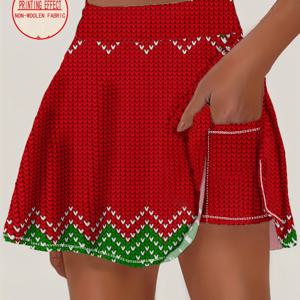 TEMU 여성용 크리스마스 체크무늬 플리츠 스커트 쇼츠 포켓 포함 - 레드/그린/화이트/블랙 타탄 패턴 테니스, 골프, 러닝, 요가용 체육관 스커트 - 사계절 휴일 스포츠 의상 (짧은 스커트)|반바지|요가복