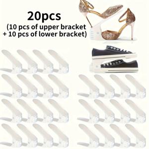 TEMU 20개 신발 정리대, [상단 브래킷 10개 + 하단 브래킷 10개] 조절 가능한 신발 정리함, 투명한 쌓을 수 있는 디자인, 레이어형 수납 랙, 공간 절약, 신발 10켤레, 신발 20켤레 수납 가능, 가정 기숙사 거실 플라스틱 신발 정리대