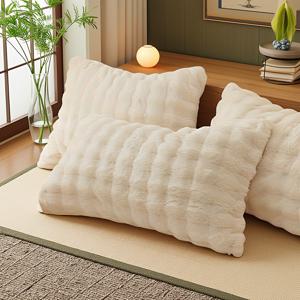 TEMU 2개 럭셔리 푹신한 인조 토끼털 베개 커버 - 지퍼 잠금 방식의 플러시 같은 부드러운 커버, 세탁기 사용 가능, 거실용 현대적인 스타일