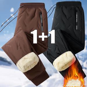 TEMU 2팩 남성용 안감 가을/겨울 긴 바지 - 따뜻하고 두꺼운 지퍼 캐주얼 조거 팬츠, 포켓 포함, 스포츠 및 레저용, 남성 조거 팬츠, 쓰리 조거, 남성 스웨트팬츠, 운동용 디자인, 따뜻한 안감, 내구성 있는 소재, 액티브 라이프스타일, 야외 활동,스포티한 디자인,고품질 소재,체육복