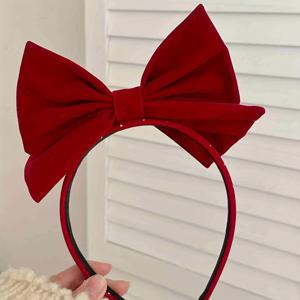 TEMU 여성용 우아한 레드 벨벳 리본 헤어밴드 - 깊은 버건디색 리본이 있는 고급 크리스마스 & 새해 파티 헤어밴드, 여성용 부드럽고 우아한 헤어 액세서리, 축제 헤어피스, 세련된 스타일, 내구성 좋은 헤어피스, 패션 헤어밴드, 쇼핑객