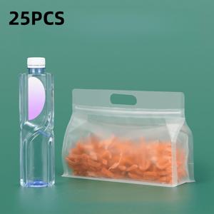 TEMU 25개입 투명 재밀봉 지퍼 잠금 보관 백 - 강력한 PET/PE 냉동고 & 팬트리 정리함, 밀폐 밀봉, 쌓을 수 있는 공간 절약 디자인으로 신선도 보존, BPA 프리 식품 보관 백 (클립형 잠금), 주방 정리