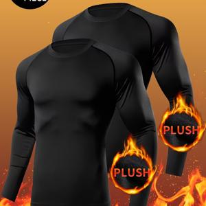 TEMU 남성용 롱슬리브 보온 내의 투팩, 홈 캐주얼 활기찬 탑, 단색, 고탄력, 추운 날씨에 적합, 크루넥 베이스 레이어, 추운 날씨 장비 | 패션 스타일 | 보온 소재, 겨울 레이어링,캐주얼 탑,단색 셔츠,고탄성 원단,남성용 베이스 레이어,탄력 있는 긴팔,야외 활동 애호가,남성 의류