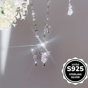 TEMU 나비 925 스털링 실버 반짝이 펜던트, 큐빅 합성 지르코니아 장식, 생일 선물과 어머니날 파티에 완벽한 선택, 우아한 액세서리,반짝이는 목걸이,섬세한 디자인,내구성 있는 목걸이,고품질 펜던트,그녀를 위한 선물|은목걸이