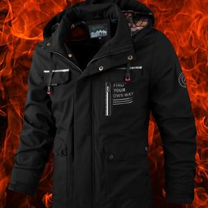 TEMU 리젠 OBM 남성용 사계절 전용 전술 아크틱 화이트 & 블랙 풀지퍼 후드 자켓 - 방풍 코트, 강화 지퍼, 세탁기 사용 가능, 올테레인 하이킹, 캠핑 & 아웃도어 기어 (캐주얼//비행기 사용)