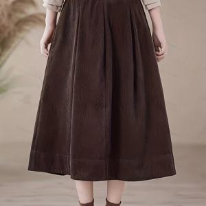 TEMU 여성용 다크 브라운 코듀로이 스커트, 빈티지 엘레강스 스커트, 캐주얼 엘레강스 롱 스커트, 신상 가을/겨울 프로모션 스커트, 엘레강스 클래식 심플 롱 스커트, LL168
