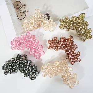 TEMU 6개입 여성용 헤어 클립, 귀엽고 달콤한 데이지 + 하와이 꽃 프린트 디자인, 트렌디하고 우아한 블랙/화이트 핑크 브라운 그린 투명 플로럴 핀서, 꽃 헤어 클립