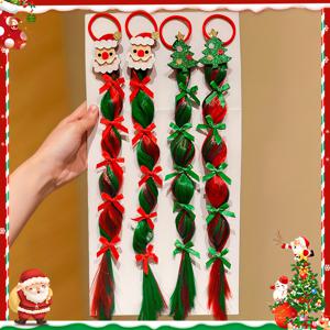 TEMU 2/4 크리스마스 테마 가발 브레이드 헤어 크리스마스 트리 모양 레드 앤 그린 그라데이션 가발 로프 파티 공연 귀여운 헤어 어린 시절 크리스마스 분위기 헤어스타일 트렌디하게 장식하여 축제 분위기를 더함