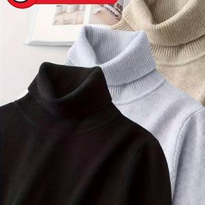 TEMU 3피스 남성 클래식 하이넥 니트 스웨터 세트 - 부드러운 겨울용 따뜻한 솔리드 컬러 캐주얼 풀오버 스웨터, 긴 소매 레귤러 핏 우산 밑단 스웨터, 가을 & 겨울용 다용도 레이어링, 오피스 & 캐주얼 복장 (손세탁/드라이클리닝) -