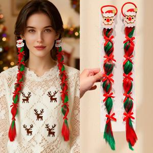 TEMU 2/4개 크리스마스 헤어 액세서리 크리스마스 트리 여성용 컬러풀 가발 스크런치 스위트 쿨 복싱 브레이드 스위트 가발 브레이드, 휴일 헤어 장식,크리스마스 파티 웨어, 스타일,귀여운 스크런치,반짝이는 원단,가벼운 가발,땋은 가발,축제용 헤어 타이,선물 찾는 이들,여성 패션