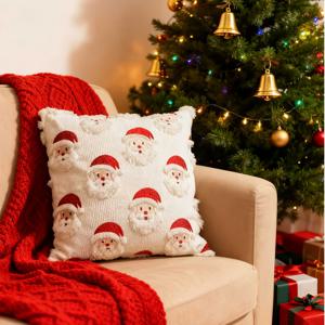 TEMU 1개 스타일 플러시 베개커버 - 부드러운 플란넬 지퍼형 커버, 흰색 & 빨간 산타 얼굴, 눈송이 수염 & 종 모자 디자인, 크리스마스 트리, 소파, 침대, 차량용 - 세탁기 사용 가능한 휴일 장식 커버|쇼파침대