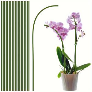 TEMU 20개입 녹색 구부릴 수 있는 식물 지지대 - 튼튼한 플라스틱 & 메탈릭 섬유 식물 지지대, 곡선 디자인, 실내/외 식물, 난초, 모란, 장미, 화분 식물용 - 안전한 식물 성장을 위한 내구성 있는 정원 지지대