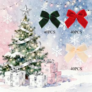 TEMU 120개 미니 크리스마스 벨벳 스타일 리본 - 레드, 그린 & 크림 타이, 선물 포장, 스크랩북, 화환, 스타킹용 초소형 리본 보우노트 | 대량 공예 리본