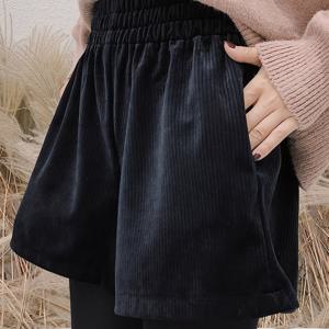 TEMU 여성용 벨벳 반바지 | 루즈핏 하이웨이스트 포켓 따뜻한 반바지, 캐주얼 스타일, 올 시즌 착용|반바지