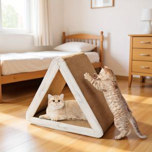 TEMU 고양이 & 강아지용 튼튼한 삼각 스크래칭 보드 - 튼튼한 골판지 받침대가 있는 다기능 훈련 스크래칭 포스트, 간편한 조립, 사계절 실내/실외 사용 가능, 강아지 스크래쳐, 애완 동물 운동 장비, 견고한 구조