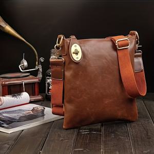 TEMU 남성용 핸드메이드 파이버 가죽 크로스백 - 레트로 캐주얼 & 비즈니스 스타일, 조절 가능한 스트랩 (출퇴근, 사무실, 야외 활동에 적합) - 내구성 강한 핸드메이드 가죽으로 오래 사용 가능|크로스백