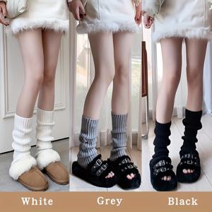 TEMU 여성용 겨울용 보온 레그 워머 1개 - 두꺼운 단열 OTK(오버 더 키니) 양말, 러플 커프스 & 탄성 밴드, 차가운 날씨를 위한 부드럽고 신축성 있는 원단, 손세탁/드라이 클리닝 - 단색 (블랙, 화이트, 그레이) - 드레스, 스커트에 적합