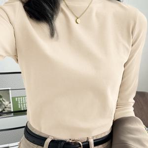 TEMU 미안지(MIANZHI) 여성용 두꺼운 겨울 베이스 레이어 티셔츠 - 슬림 H라인 라운드넥 긴팔 레이어링 탑, 코리안 스타일 솔리드 컬러 블라우스, 드레스/정장/카드 아래 착용 가능 (기계 세탁 가능)