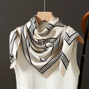 TEMU 1개 여성용 100% 실크 스카프 - 블랙 & 화이트 스퀘어 숄, 드레스, 정장 및 캐주얼 의상에 어울리는 우아한 넥커치프, 공식 및 파티웨어를 위한 가벼운 럭셔리 액세서리, 이상적인 크리스마스 선물 (관리: 손세탁/드라이클리닝)|스카프