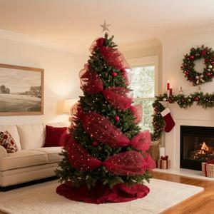 TEMU 1롤 대형 웨딩 튤 커튼 원단 - 우아한 버건디/레드 웨딩 장식, 웨딩 아치, 의자 장식, 리셉션, 크리스마스, 발렌타인데이, 추수감사절용 초장 164.04피트 - 고급 파티 배경 & 테이블 러너 - 세탁기 사용 가능 & D|커튼봉