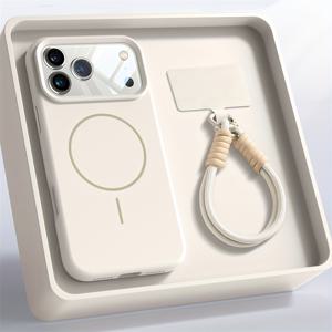 TEMU 아이폰 17 Pro Max, 16, 15, 14, 13, 12, 11 Pro Max, 16, 15 Plus 호환 오렌지색 자석 휴대폰 케이스 (팔찌 디자인), 부드러운 액체 스트랩 보호 기능 포함|팔찌|핸드폰스트랩