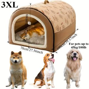 TEMU 고양이 및 강아지용 대형 펫 하우스 | 부드럽고 편안함, 다기능, 사계절 사용, 따뜻한 탈착식 반폐쇄형, 다양한 색상 및 크기로 제공