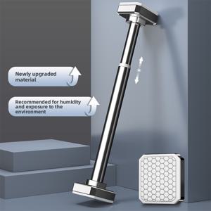 TEMU 1개 헤비듀티 조절 가능한 스프링 텐션 옷걸이 & 샤워 커튼 로드 - 폴 필요 없음, 텐션 장착 브래킷이 있는 확장형 금속 빨래 건조대, 공간 절약형 욕실 타월 바, 아파트용 모던 디자인|빨래건조대|수건|커튼봉