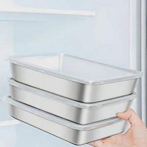 TEMU 3개 세트 304 스테인리스 스틸 식품 보관 용기, 누수 방지 뚜껑, 쌓기 가능 - 공간 절약, 밀폐 신선도 유지, 야채, 과일, 고기, 만두 등 보관에 이상적, 냉장고 및 냉동고용, 세척 용이, 재사용 가능, 가정, 상업용 주방 및 야외 피크닉에 완벽|냉동고