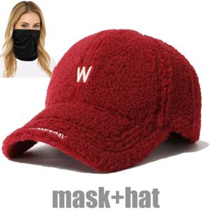 TEMU 2팩 여성용 W 자수 양모 야구 모자 & 마스크 세트 - /레드 - 조절 가능한 스냅백 클로저, 통기성 텍스처 양모, 캐주얼 웨어 (모자 밑에 몰아주지 않음), 야외 스포츠|스냅백